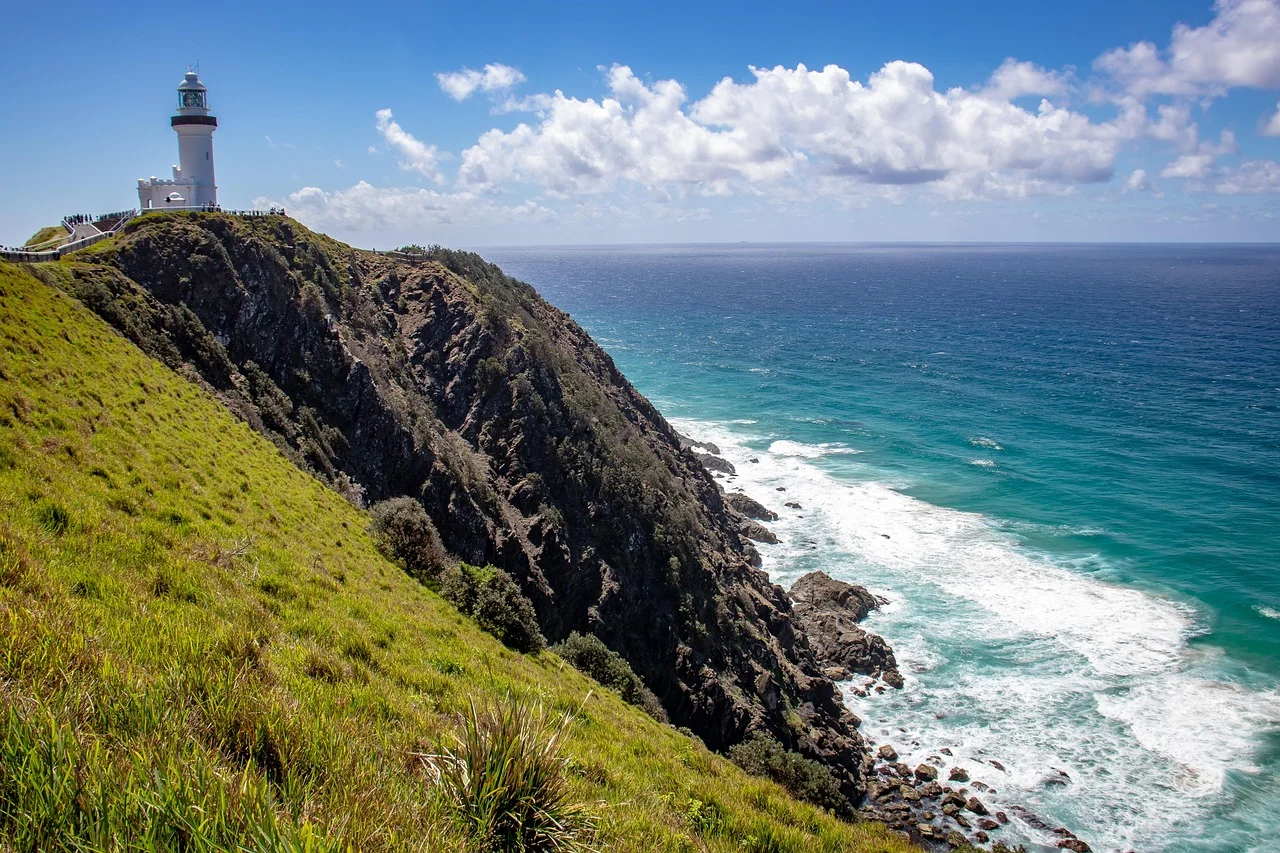 Byron Bay lighthouse and coastline in New South Wales, Australia